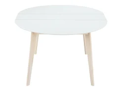 Mesa de comedor diseño redonda extensible blanca y madera L120-150 LEENA