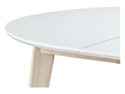 Mesa de comedor diseño redonda extensible blanca y madera L120-150 LEENA