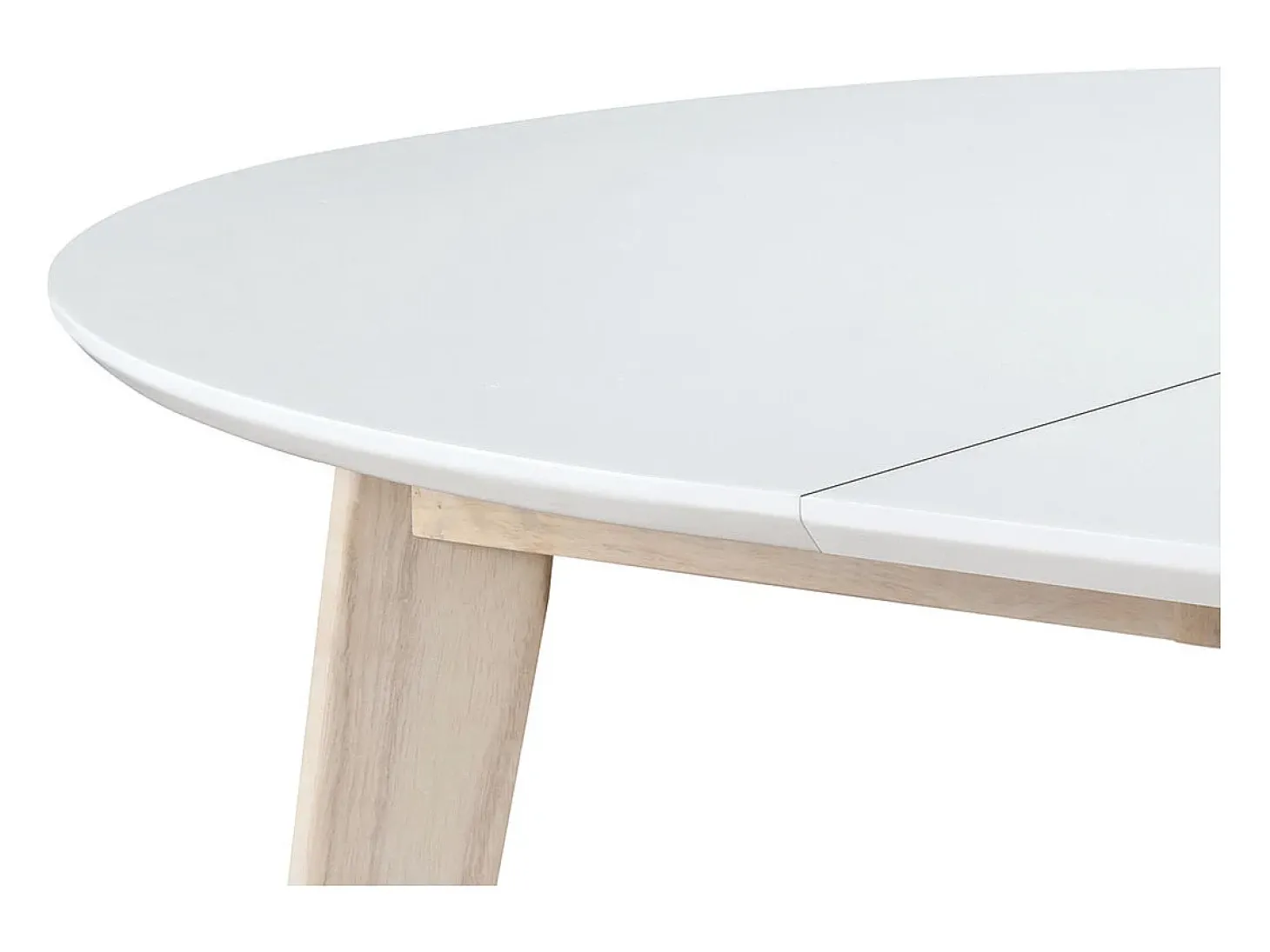 Mesa de comedor diseño redonda extensible blanca y madera L120-150 LEENA