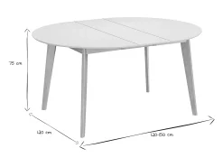 Mesa de comedor diseño redonda extensible blanca y madera L120-150 LEENA