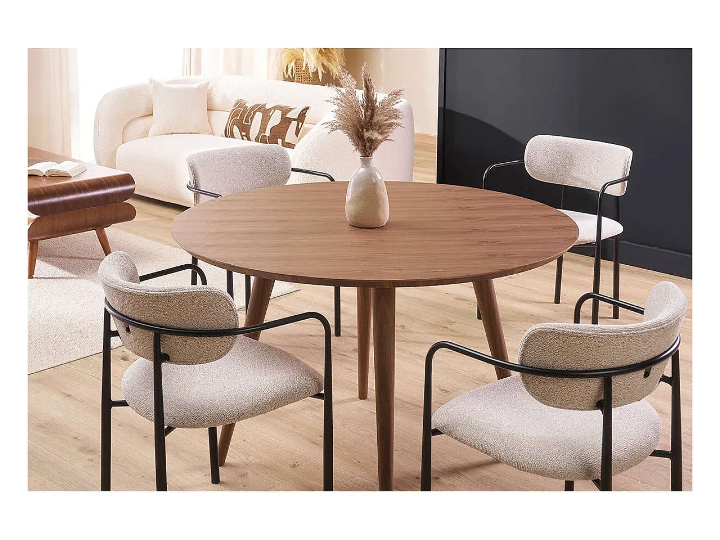 Mesa de comedor diseño redondo nogal D120 LIVIA
