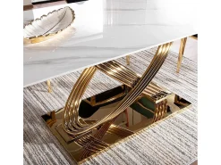 Mesa de comedor Domitille 160x90 de cerámica efecto mármol con patas de metal dorado