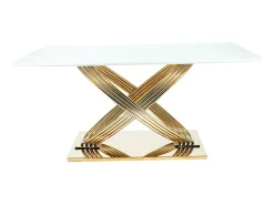 Mesa de comedor Domitille 160x90 de cerámica efecto mármol con patas de metal dorado