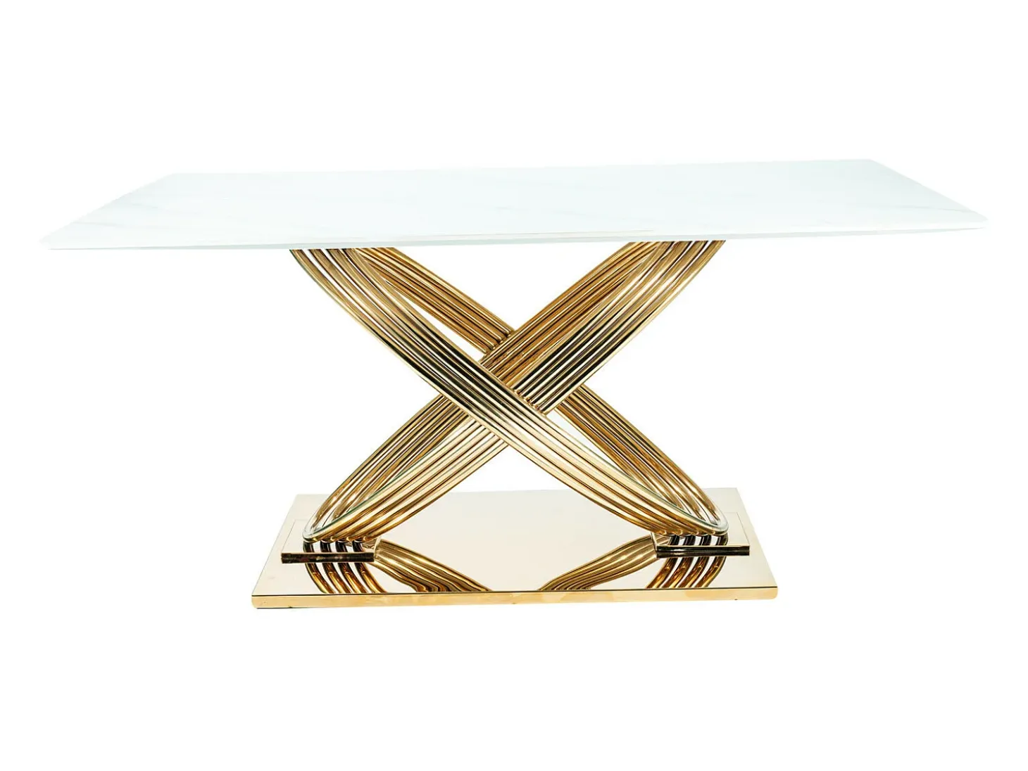 Mesa de comedor Domitille 160x90 de cerámica efecto mármol con patas de metal dorado