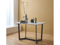 Mesa de comedor efecto mármol, patas de metal, de 4 a 6 plazas blanco