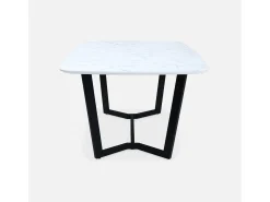 Mesa de comedor efecto mármol, patas de metal, de 4 a 6 plazas blanco