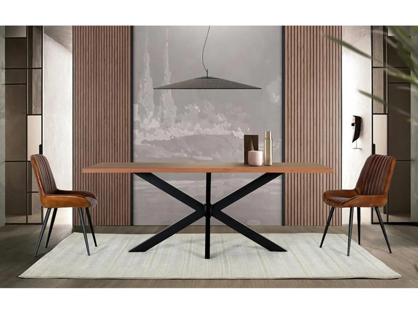 Mesa de comedor en madera acacia natural y patas de metal negro