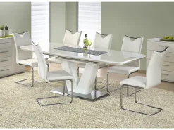 Mesa de comedor en V extensible Clari lacada en blanco