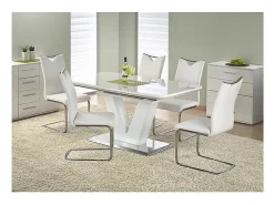 Mesa de comedor en V extensible Clari lacada en blanco