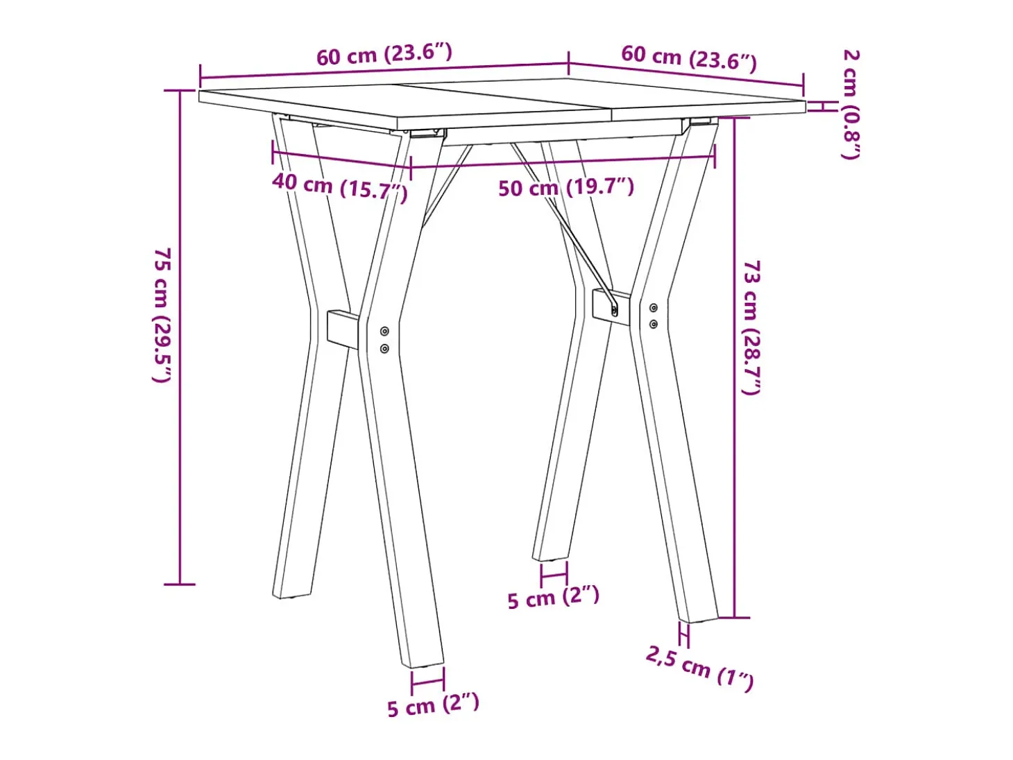 Mesa de comedor estructura en Y 60x60x75 cm madera maciza de pino acero