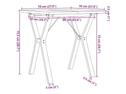 Mesa de comedor estructura en Y 70x70x75,5cm madera maciza de pino acero