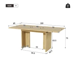 Mesa de comedor extensible 140/180x80 cm para 6 a 8 personas - Natural claro