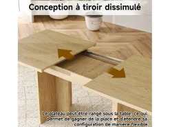 Mesa de comedor extensible 140/180x80 cm para 6 a 8 personas - Natural claro