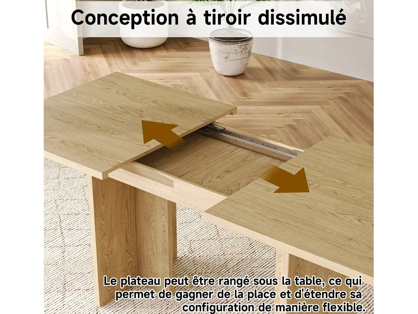 Mesa de comedor extensible 140/180x80 cm para 6 a 8 personas - Natural claro