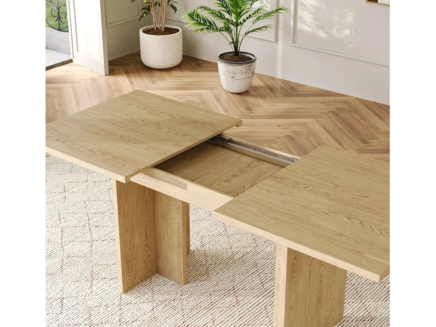 Mesa de comedor extensible 140/180x80 cm para 6 a 8 personas - Natural claro