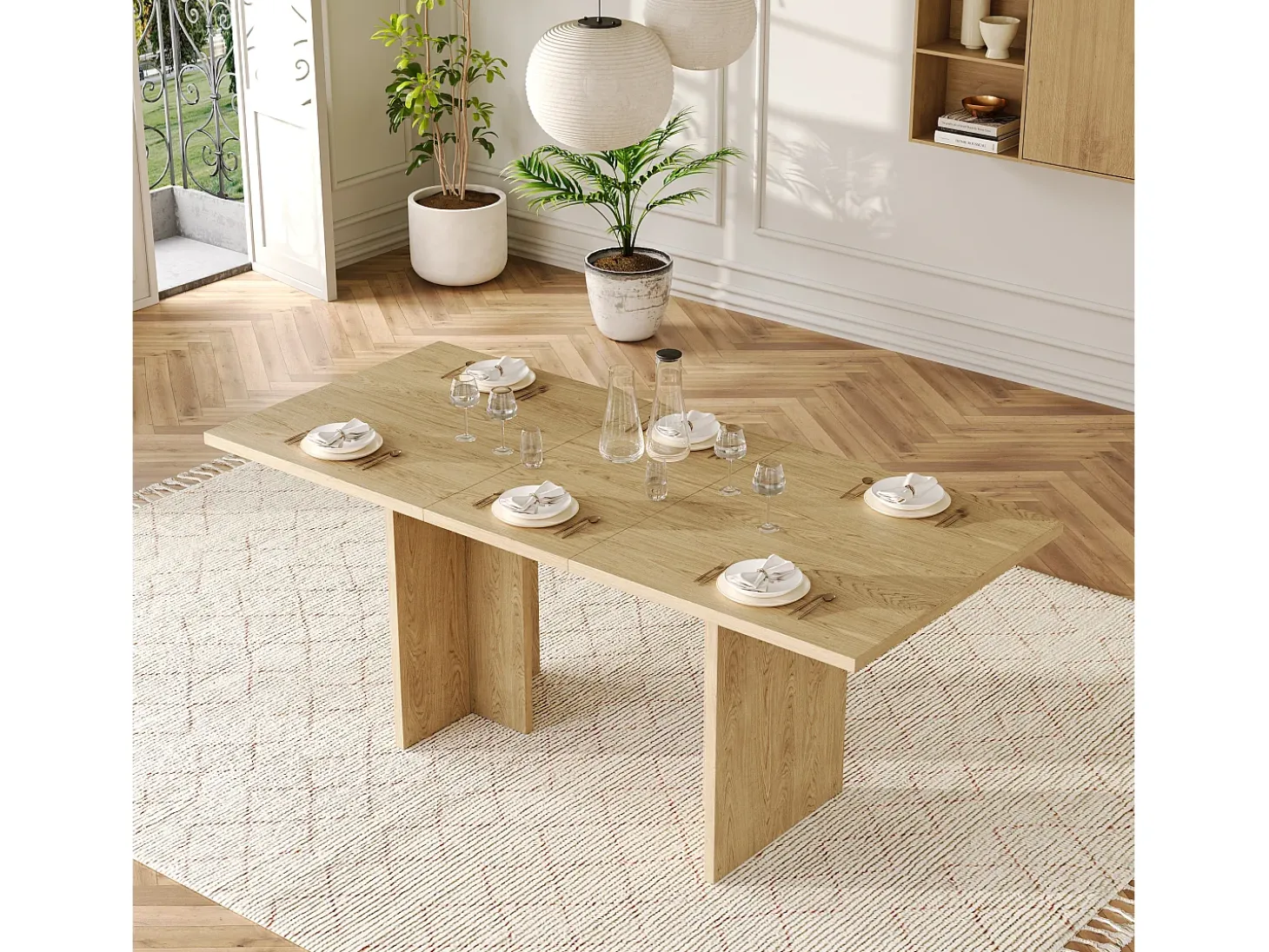 Mesa de comedor extensible 140/180x80 cm para 6 a 8 personas - Natural claro