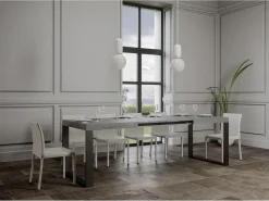 Mesa de comedor extensible tiroz-Color Gris cemento-Base y soporte con ruedas-Alargaderas -Ancho extensible