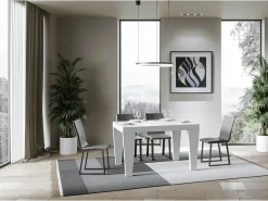 Mesa de comedor extensible de madera Kristo patas en V-Color Blanco-Soporte 4 pies-Alargaderas -Ancho extensible