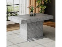 Mesa de comedor extensible, automática, con espacio de almacenaje, Aglomerado, Efecto hormigón, (140/180x80x76 cm)