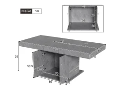 Mesa de comedor extensible, automática, con espacio de almacenaje, Aglomerado, Efecto hormigón, (140/180x80x76 cm)