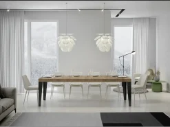 Mesa de comedor extensible Flavio-Color Natural-Soporte 4 pies-Alargaderas -Ancho extensible