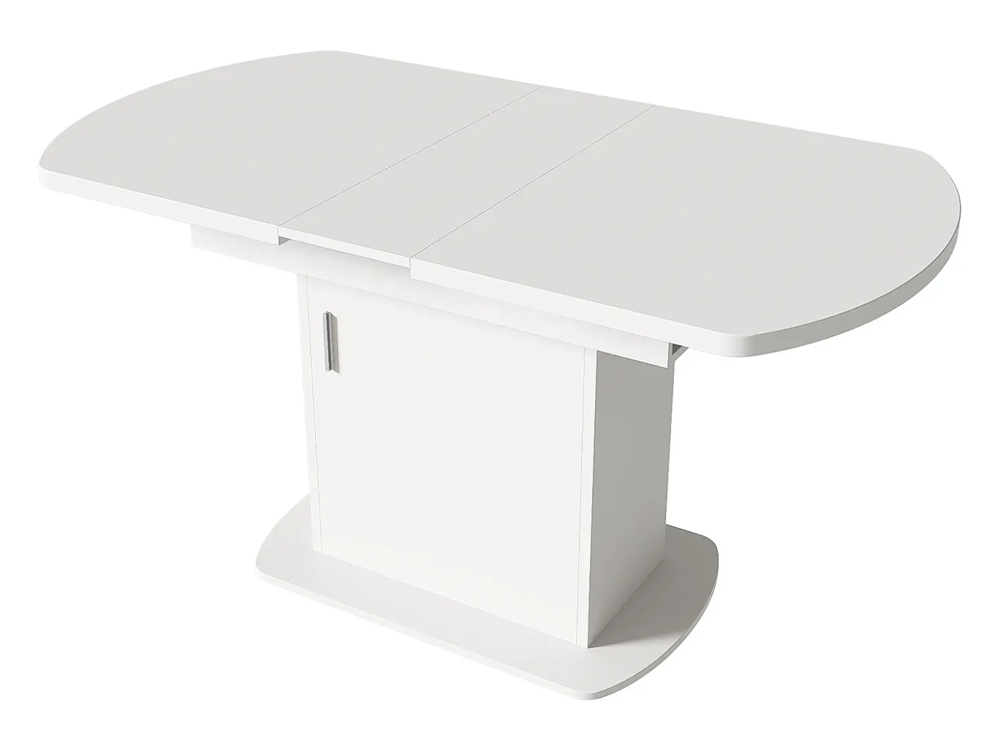 Mesa de comedor extensible ovalada con espacio de almacenamiento, diseño moderno, tablero de partículas, blanco y plateado (L110/130 x An70 x Al75 cm)