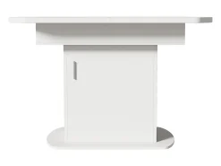 Mesa de comedor extensible ovalada con espacio de almacenamiento, diseño moderno, tablero de partículas, blanco y plateado (L110/130 x An70 x Al75 cm)
