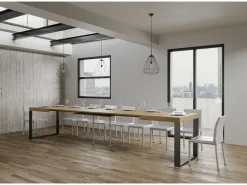 Mesa de comedor extensible tiroz-Color Natural-Base y soporte con ruedas-Alargaderas -Ancho extensible