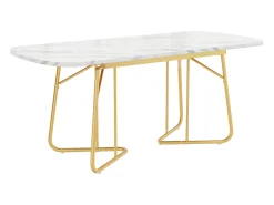 Mesa de comedor extensible para 4-6 personas 180x80cm en MDF con patas de metal dorado, chapa de mármol blanco