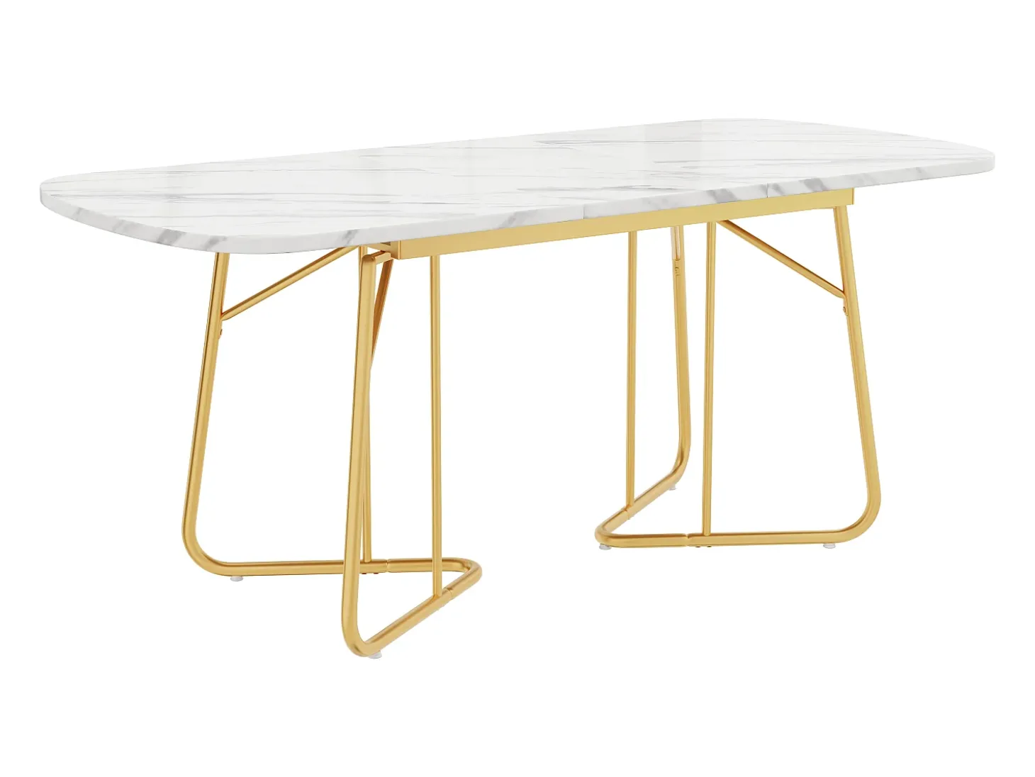 Mesa de comedor extensible para 4-6 personas 180x80cm en MDF con patas de metal dorado, chapa de mármol blanco