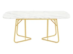 Mesa de comedor extensible para 4-6 personas 180x80cm en MDF con patas de metal dorado, chapa de mármol blanco