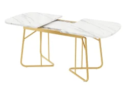 Mesa de comedor extensible para 4-6 personas 180x80cm en MDF con patas de metal dorado, chapa de mármol blanco