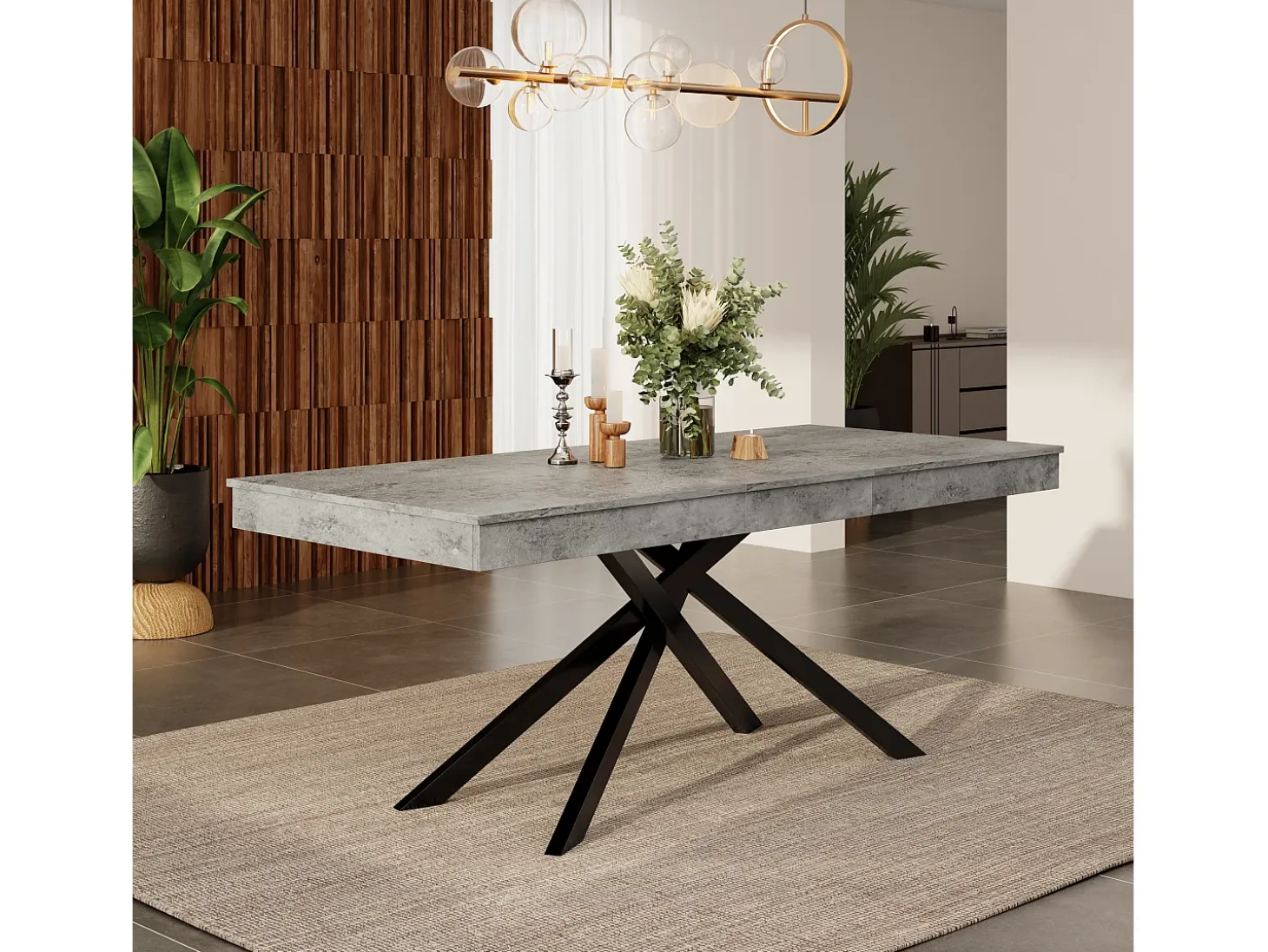 Mesa de comedor extensible - 140/180 x 80 x 76 cm - para 6 a 8 personas - patas de metal - MDF - gris