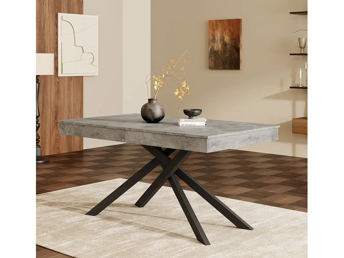 Mesa de comedor extensible - 140/180 x 80 x 76 cm - para 6 a 8 personas - patas de metal - MDF - gris