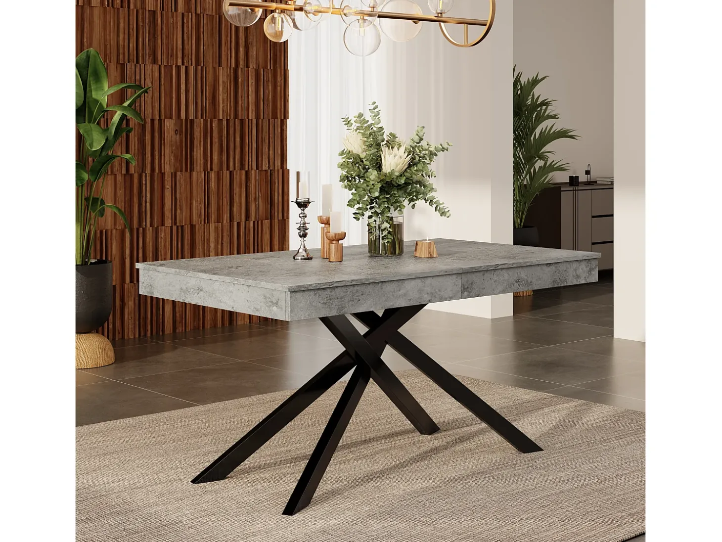 Mesa de comedor extensible - 140/180 x 80 x 76 cm - para 6 a 8 personas - patas de metal - MDF - gris
