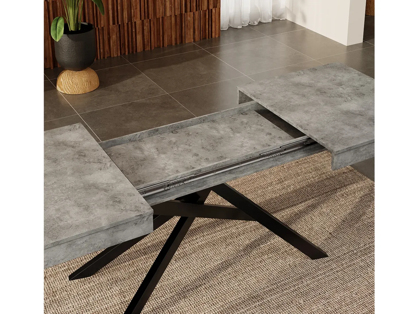 Mesa de comedor extensible - 140/180 x 80 x 76 cm - para 6 a 8 personas - patas de metal - MDF - gris