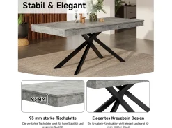 Mesa de comedor extensible - 140/180 x 80 x 76 cm - para 6 a 8 personas - patas de metal - MDF - gris