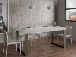 Mesa de comedor extensible tiroz-Color Blanco-Soporte 2 pies-5 alargaderas gruesas-Ancho extensible