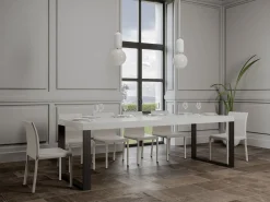 Mesa de comedor extensible tiroz-Color Blanco-Soporte 2 pies-5 alargaderas gruesas-Ancho extensible