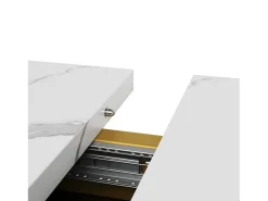 Mesa de comedor extensible para 6-8 personas 160x80cm, tapa chapada en mármol con patas cruzadas de metal dorado