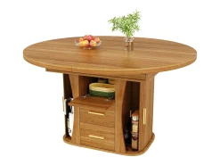 Mesa de comedor extensible para 6 personas - 118/158 x 118 x 77 cm - con 3 puertas + 2 cajones - MDF - natural