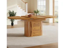 Mesa de comedor extensible para 6 personas - 118/158 x 118 x 77 cm - con 3 puertas + 2 cajones - MDF - natural