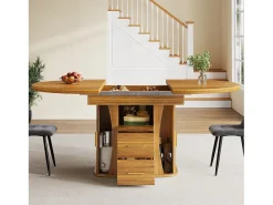 Mesa de comedor extensible para 6 personas - 118/158 x 118 x 77 cm - con 3 puertas + 2 cajones - MDF - natural