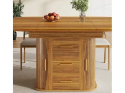 Mesa de comedor extensible para 6 personas - 118/158 x 118 x 77 cm - con 3 puertas + 2 cajones - MDF - natural