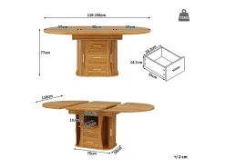 Mesa de comedor extensible para 6 personas - 118/158 x 118 x 77 cm - con 3 puertas + 2 cajones - MDF - natural