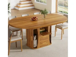 Mesa de comedor extensible para 6 personas - 118/158 x 118 x 77 cm - con 3 puertas + 2 cajones - MDF - natural
