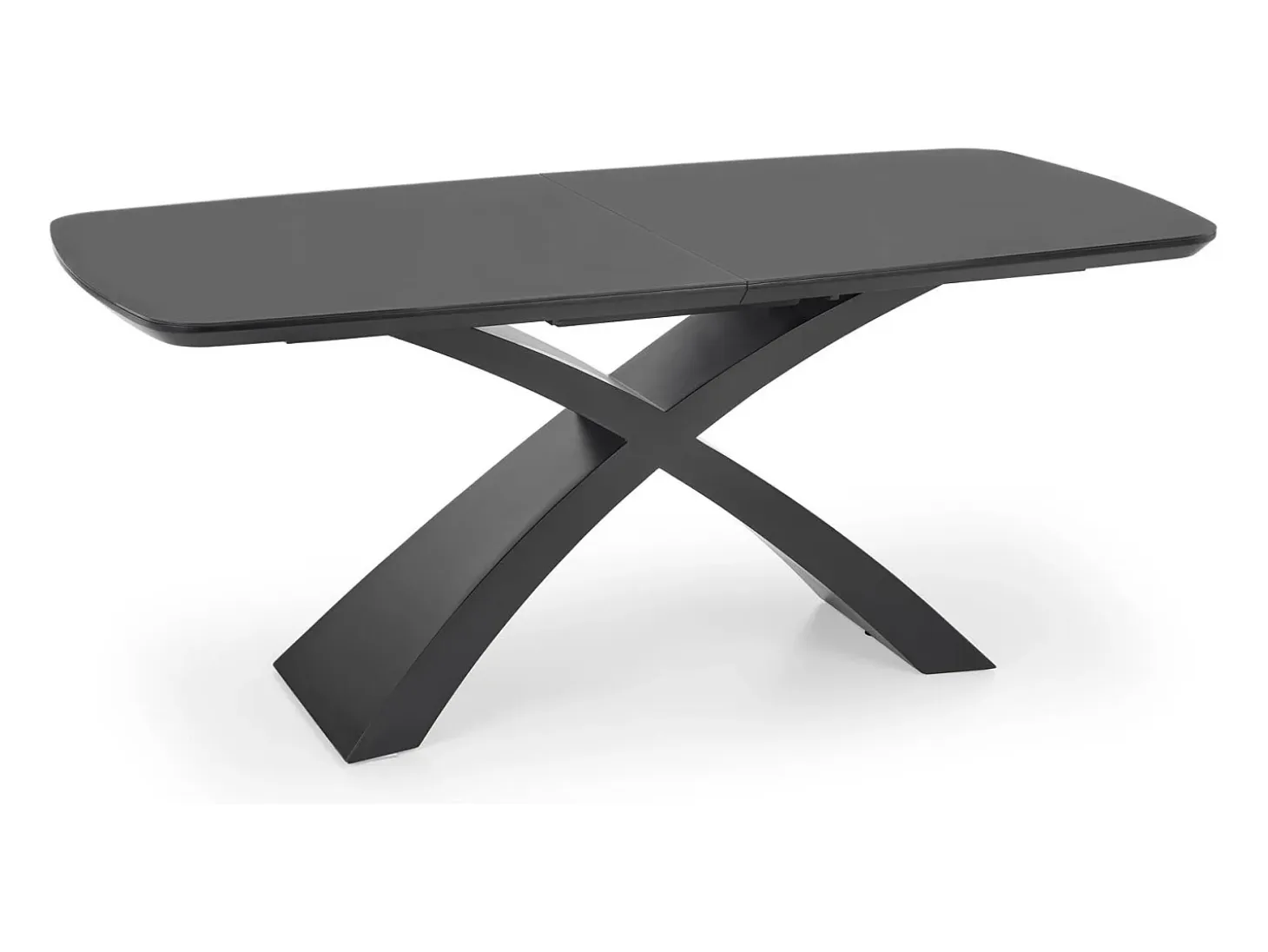 Mesa de comedor extensible con tablero gris oscuro y base central negra WOLF