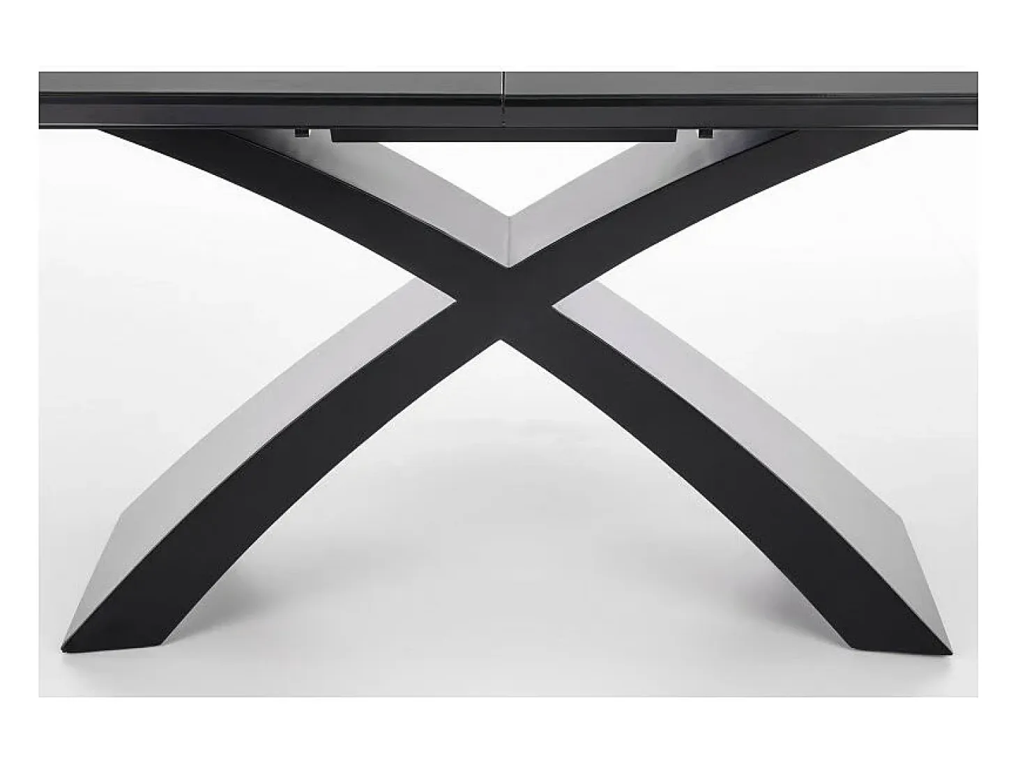 Mesa de comedor extensible con tablero gris oscuro y base central negra WOLF