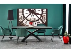 Mesa de comedor extensible con tablero gris oscuro y base central negra WOLF