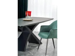 Mesa de comedor extensible con tablero gris oscuro y base central negra WOLF